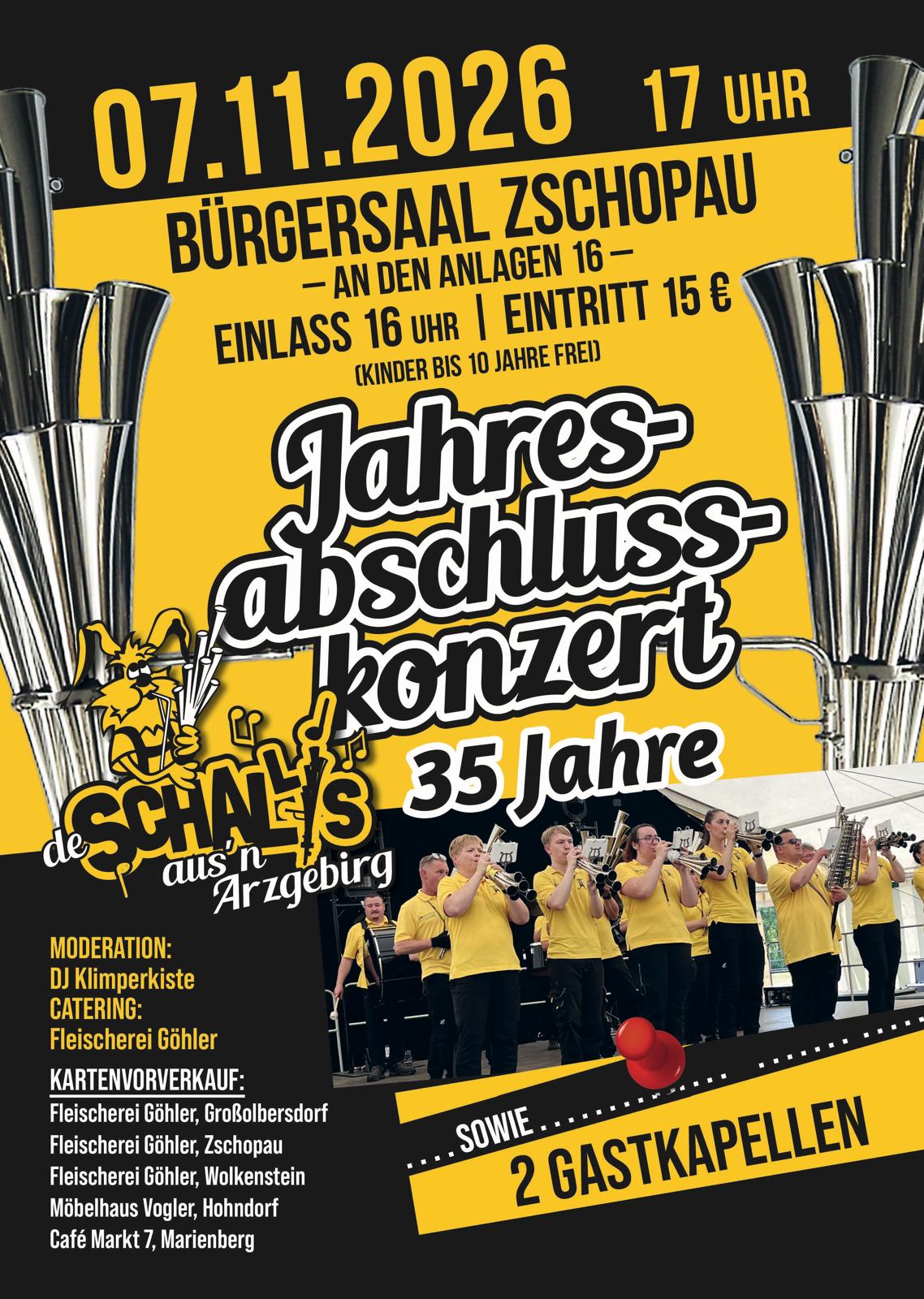 Flyer Jahresabschlusskonzert 2026 - De Schallis aus'n Arzgebirg